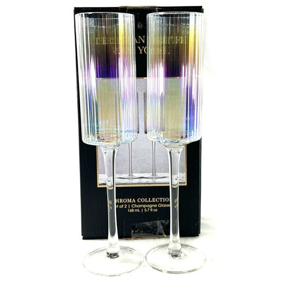Christian Siriano New York Chroma Champagne Flutes Set of 2 Iridescent 9” - Picture 5 of 11